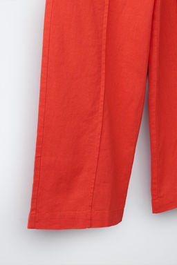PANTAL?N WIDE LEG CORD?N CON LINO / Rojo - Zara фото 4