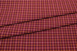 Пестрядь этнографическая под домоткань "Тройная клетка на т.красно-бордовом", ш.1.6м, хлопок-100%