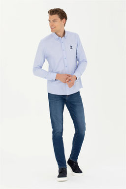 Мужская синяя базовая рубашка с длинным рукавом Неожиданная скидка в корзине - U.s. polo assn фото 4