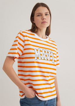 Mavi Logo Bask?l? Cizgili Turuncu Tisort фото 3