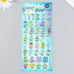 Цена за 7 шт. Наклейка пластик "Цифры" с глиттером МИКС 9х20,5 см