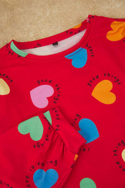 K?rm?z? Yumusak Dokulu K?z Cocuk Kalp Bask?l? Orme Pijama Tak?m TKDAW25AU00130 - Trendyolmilla фото 4