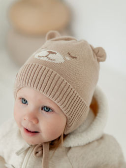 Шапка хлопковая однослойная на подкладе Мишка 0+