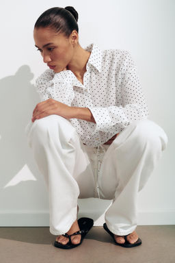 CAMISA GASA CROP CORD?N AJUSTABLE LUNARES / Negro / Blanco