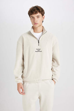 Флисовый свитшот с принтом и воротником-стойкой Comfort Regular Fit - Defacto фото 3