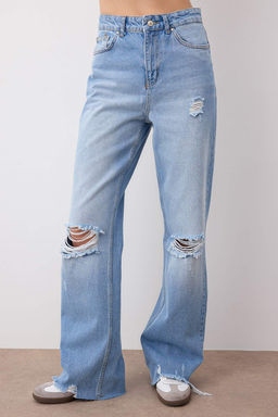 Mavi Y?rt?k Detayl? Yuksek Bel Wide Leg Jeans TWOAW26JE00200 - Trendyolmilla фото 3