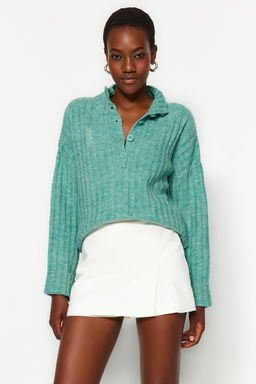 Sar? Genis Kal?p Yumusak Dokulu Dik Yaka Triko Kazak TWOAW21KZ0783 - Trendyolmilla фото 21