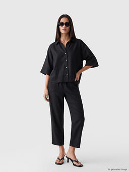 Keten Kar???ml? Oversize Kad?n G?mlek