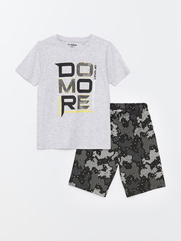 Bisiklet Yaka Bask?l? K?sa Kollu Erkek ?ocuk ?ortlu Pijama Tak?m?