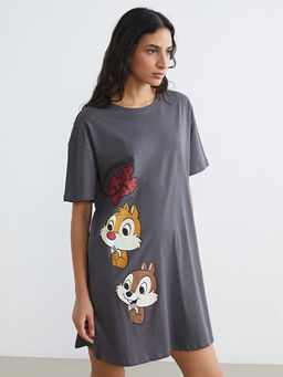 Bisiklet Yaka Chip and Dale Bask?l? Kad?n Gecelik