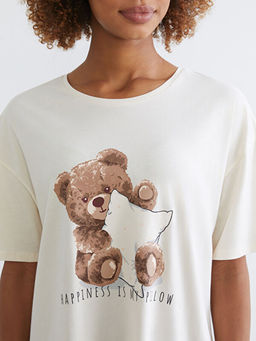 Bisiklet Yaka Ay? Bask?l? Kad?n Gecelik