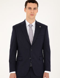 Lacivert Slim Fit _izgili Tak_m Elbise