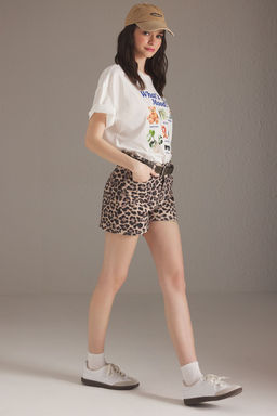 TRENDYOLMILLA Cok Renkli Leopar Bask?l? Yuksek Bel Denim Sort TWOSS25SR00076 фото 2