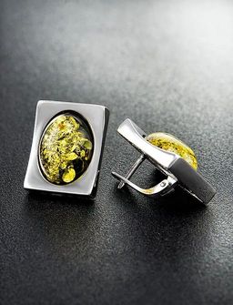 Стильные серьги Фиджи крупные из серебра с натуральным янтарём зелёного цвета - Амберхолл фото 2