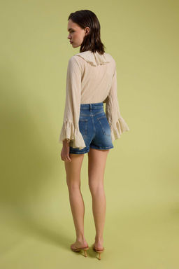 Mavi Cep Detayl? Yuksek Bel Az Esnek Denim Sort Etek TWOSS26SR00123 - Trendyolmilla фото 8