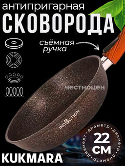 Сковорода 220мм со съемной ручкой, ап линия "Granit Ultra Induction" (original) сгоиш222а