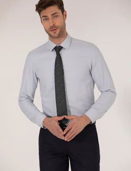 Gri Slim Fit Oxford G_mlek