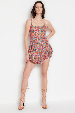 Cok Renkli Bask?l? Ask?l? Volanl? Sortlu Mini Orme Tulum TWOSS23TU00044