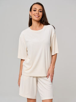 335 Костюм с шортами, велюр, молочный - Knitka wear фото 4