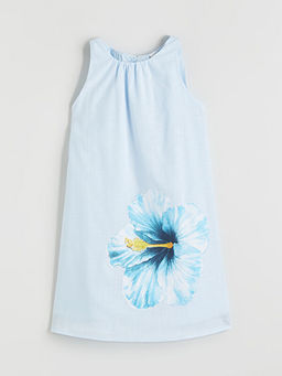 Bisiklet Yaka ?i?ekli K?z ?ocuk Elbise