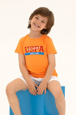 Детская оранжевая футболка с круглым вырезом Неожиданная скидка в корзине
