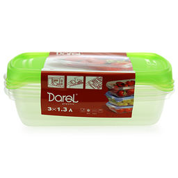 Контейнер для продуктов пластмассовый Трио 1,3л, 23х15х5см, набор 3шт, зеленый, подходит для СВЧ (Россия)