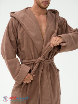 Мужской махровый халат с капюшоном коричневый МЗ-05 (118)