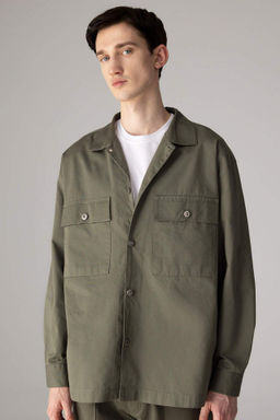 Oversize Genis Kal?p Polo Yaka Twill Uzun Kollu Gomlek Ceket - Defacto фото 2