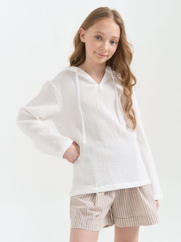 Рубашка муслиновая с капюшоном Молоко 7+ - Bungly фото 7