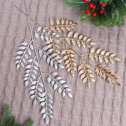 Цена за 10 шт. Декор блеск Миртовая ветвь, 13?45 см, МИКС (золото, серебро)