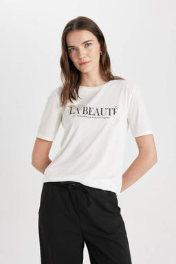 Футболка стандартного кроя с круглым вырезом и короткими рукавами с принтом - Defacto фото 4