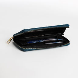Кошелёк на молнии, четыре отделения, большой, синий
