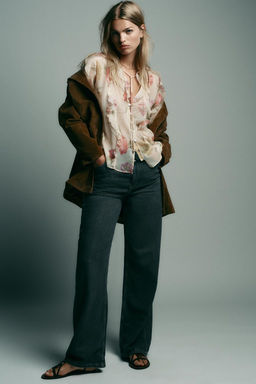SEMI-SHEER FLORAL PRINT SHIRT