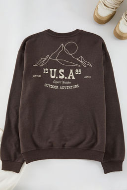 Tas Oversize/Genis Kesim Bask? ve Nak?sl? Ici Polarl? Sweatshirt TMNAW25SW00153 - Trendyolmilla фото 6