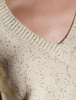 Джемпер с V вырезом и коротким рукавом из хлопковой пряжи с пайетками - Vilatte фото 2