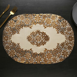 Набор салфеток ажурных Доляна «Листья», 46×30 см, 4 шт, ПВХ, цвет золотой
