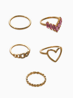 Набор колец 5 шт "Новый стиль" сердца,бесконечность, р-р МИКС, цвет бело-розовый в золоте