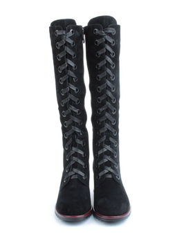 02-KF20025 BLACK Сапоги зимние женские (натуральная замша, байка и натуральный мех)