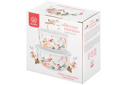 Набор 2 салатников 1 л 16*16*8 см + 500 мл 13,5*13,5*7 см Певчие птички с крышками, NEW BONE CHINA - Elan gallery фото 13