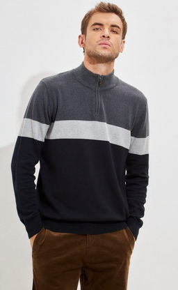 Джемпер мужской с воротом на молнии F321-15232 чёрно-серый - Fine joyce фото 10