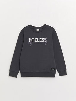 Bisiklet Yaka Bask?l? Uzun Kollu Erkek ?ocuk Sweatshirt