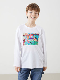 Bisiklet Yaka Bask?l? Unisex ?ocuk Ti??rt