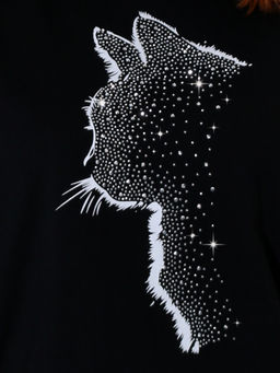 Блузка принт кошка со стразами - Almond фото 3