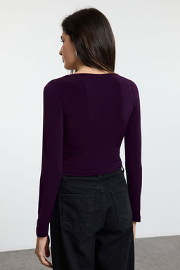 Mor Fitted/Vucuda Oturan Gul Detayl?Orme Bluz TWOAW25BZ00277 - Trendyolmilla фото 5