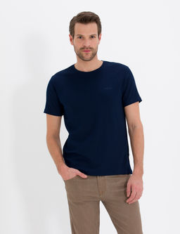 Lacivert Slim Fit Dokulu Bisiklet Yaka Ti__rt