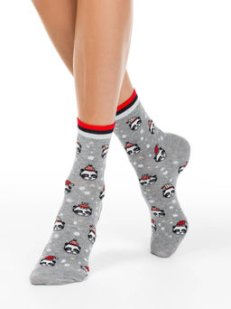 Цена за 2 пары. CONTE Новогодние носки с люрексом Xmas panda серый