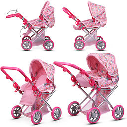 Коляска для кукол, металлическая, складная, с сумкой-переноской, корзиной и складным козырьком