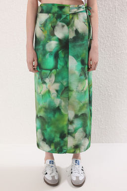 Trendyolmilla Yesil Batik Desenli Yandan Baglamal? Kruvaze Etek TWOSS25ET00176  фото 3