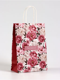Цена за 3 шт. Пакет подарочный крафт Цветы, 18?8?25 см