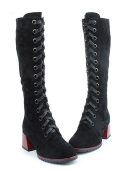 02-KF20025 BLACK Сапоги зимние женские (натуральная замша, байка и натуральный мех) - Фабричный китай фото 11